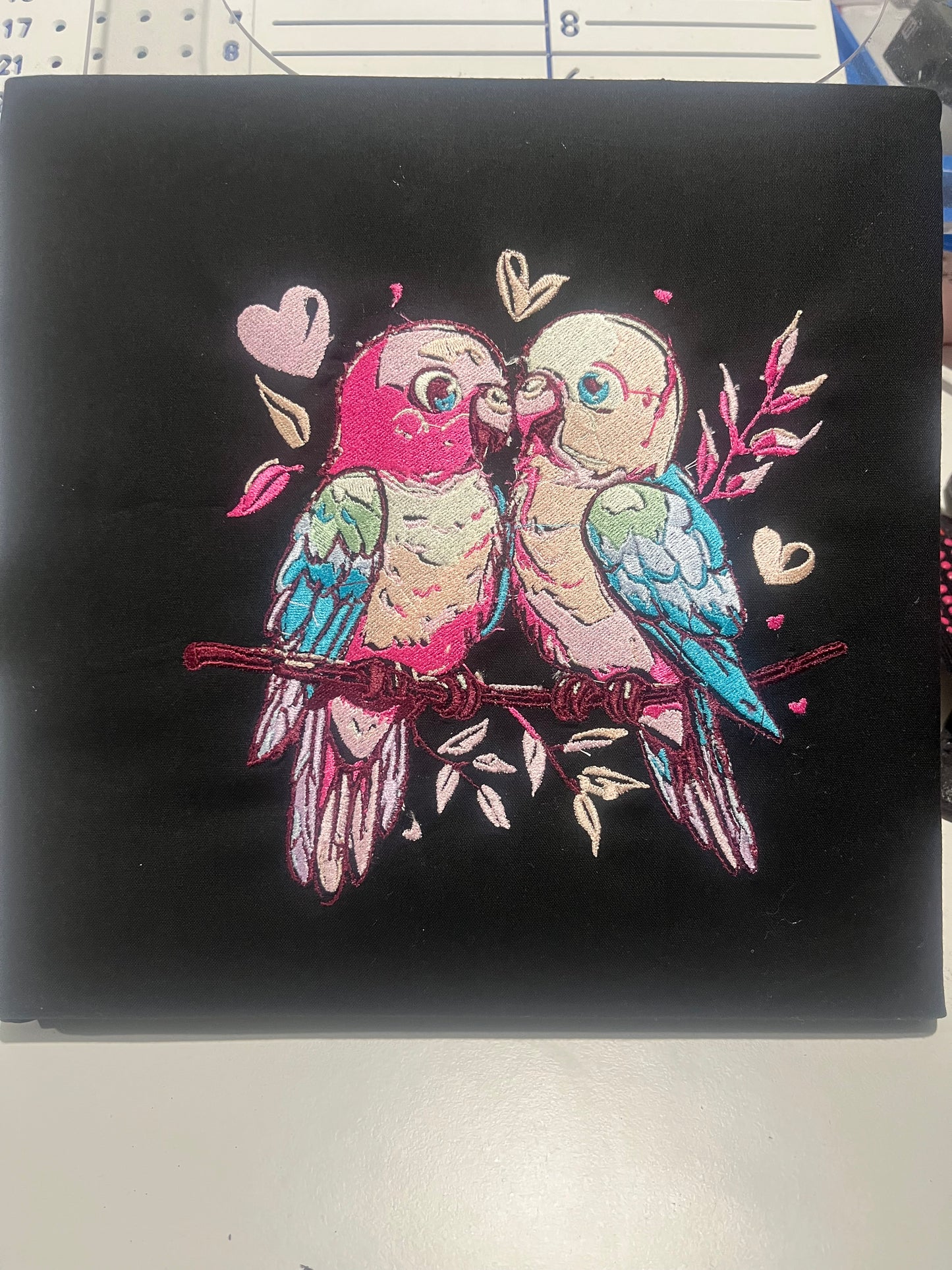 Machine Embroidered Parakeet Wall Art – Colorful Budgie Canvas Decor, Bird Lover Gift