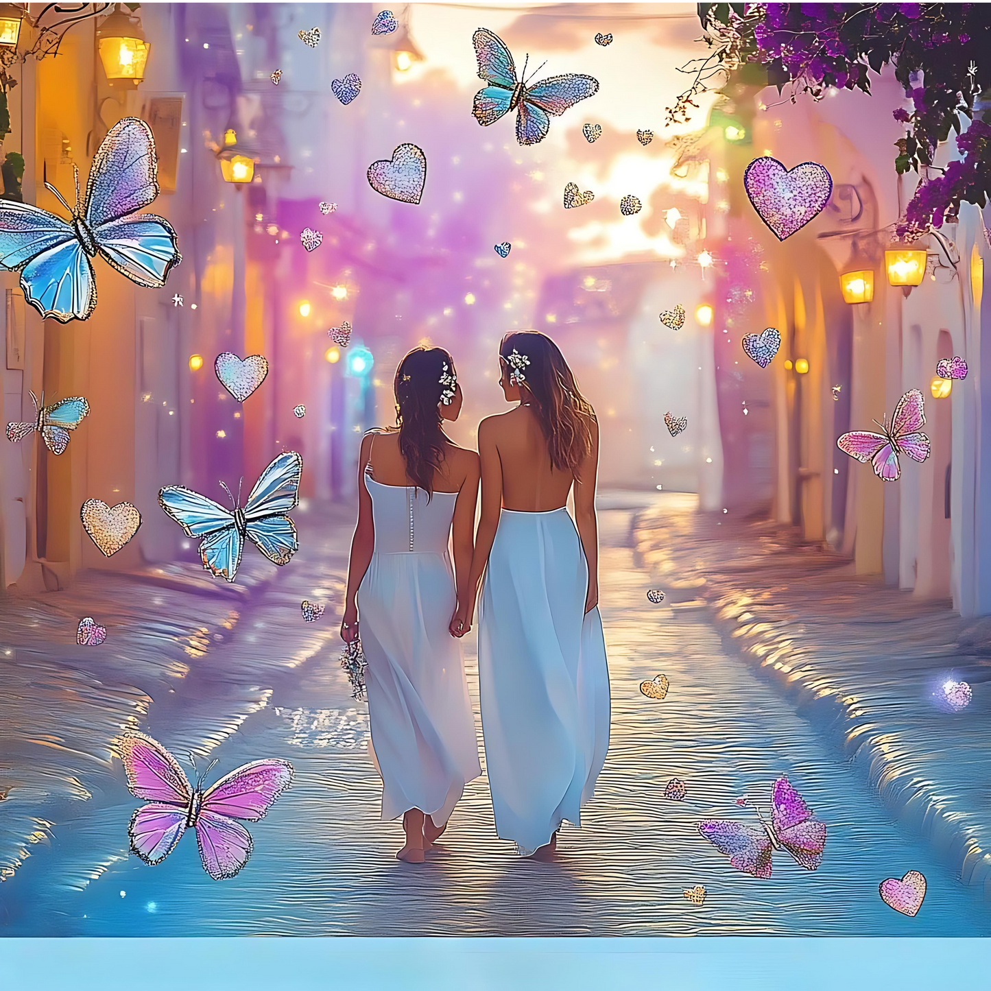 Y2K-Inspired Romantic Couple Digital Paper | AI-Generated Holographic Swirls, Chrome Butterflies & Pixelated Hearts