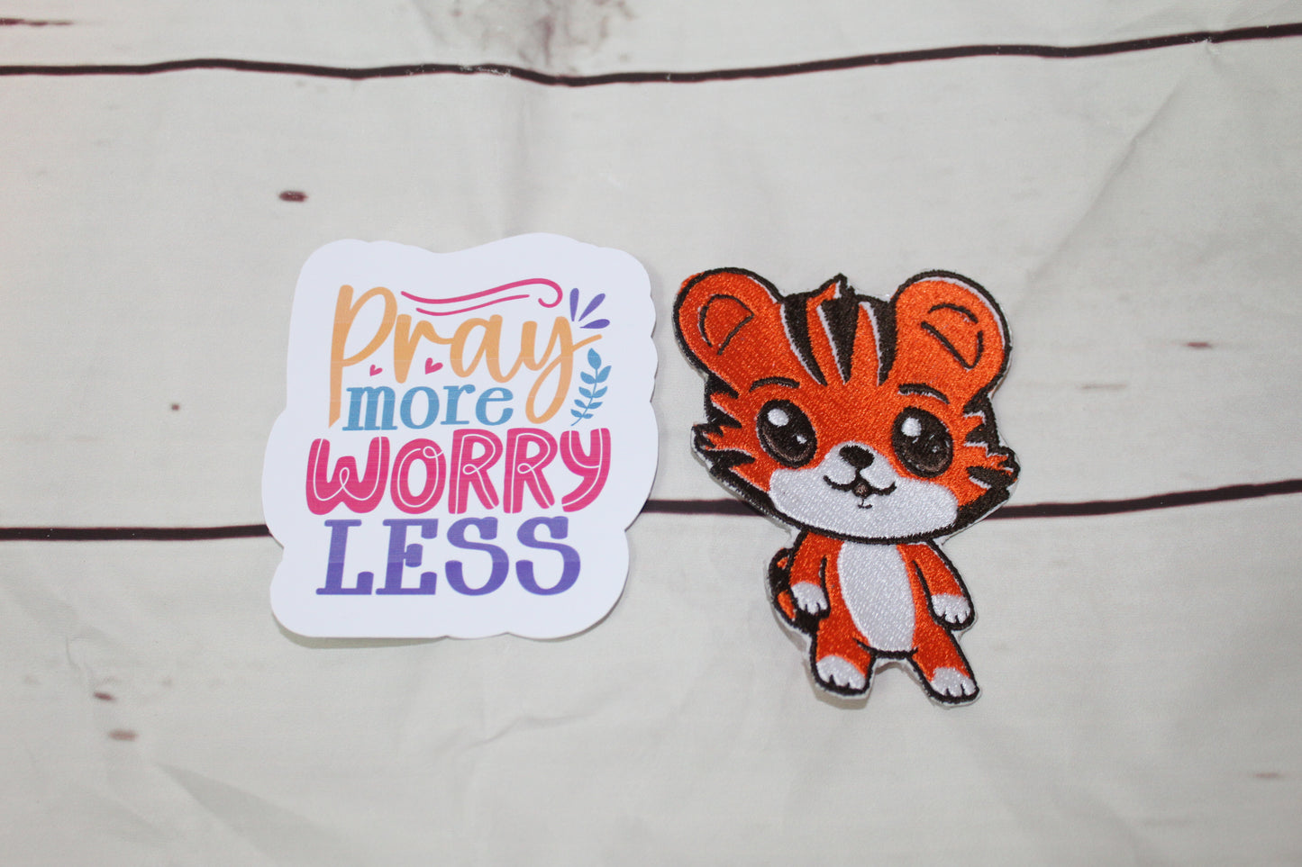 Kawaii Tiger Patch & Motivational Quote Sticker Bundle | Cute Iron-On Patches & Inspirational Stickers