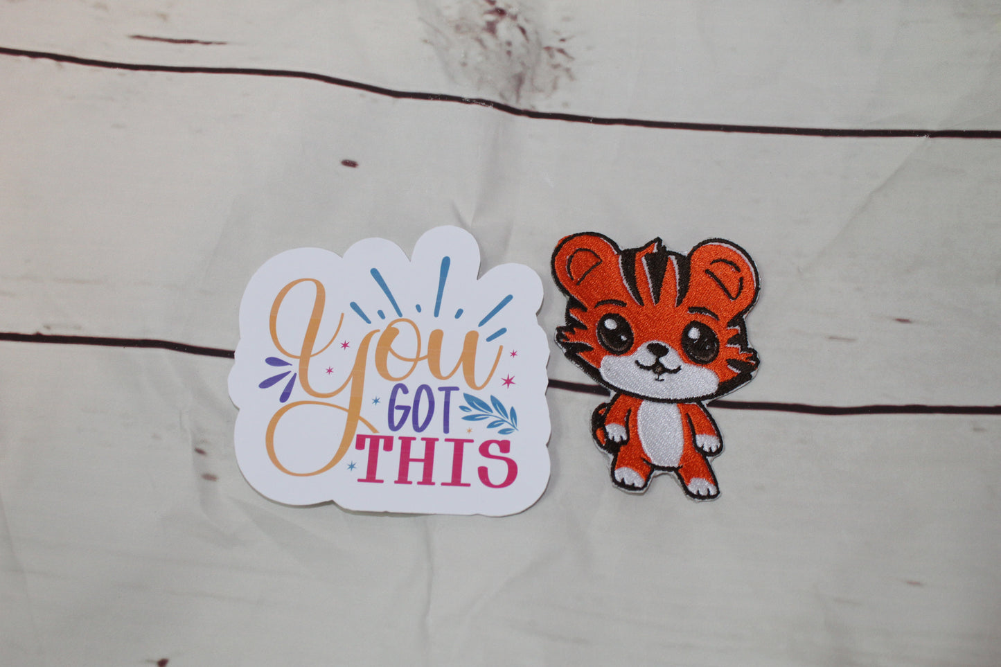 Kawaii Tiger Patch & Motivational Quote Sticker Bundle | Cute Iron-On Patches & Inspirational Stickers