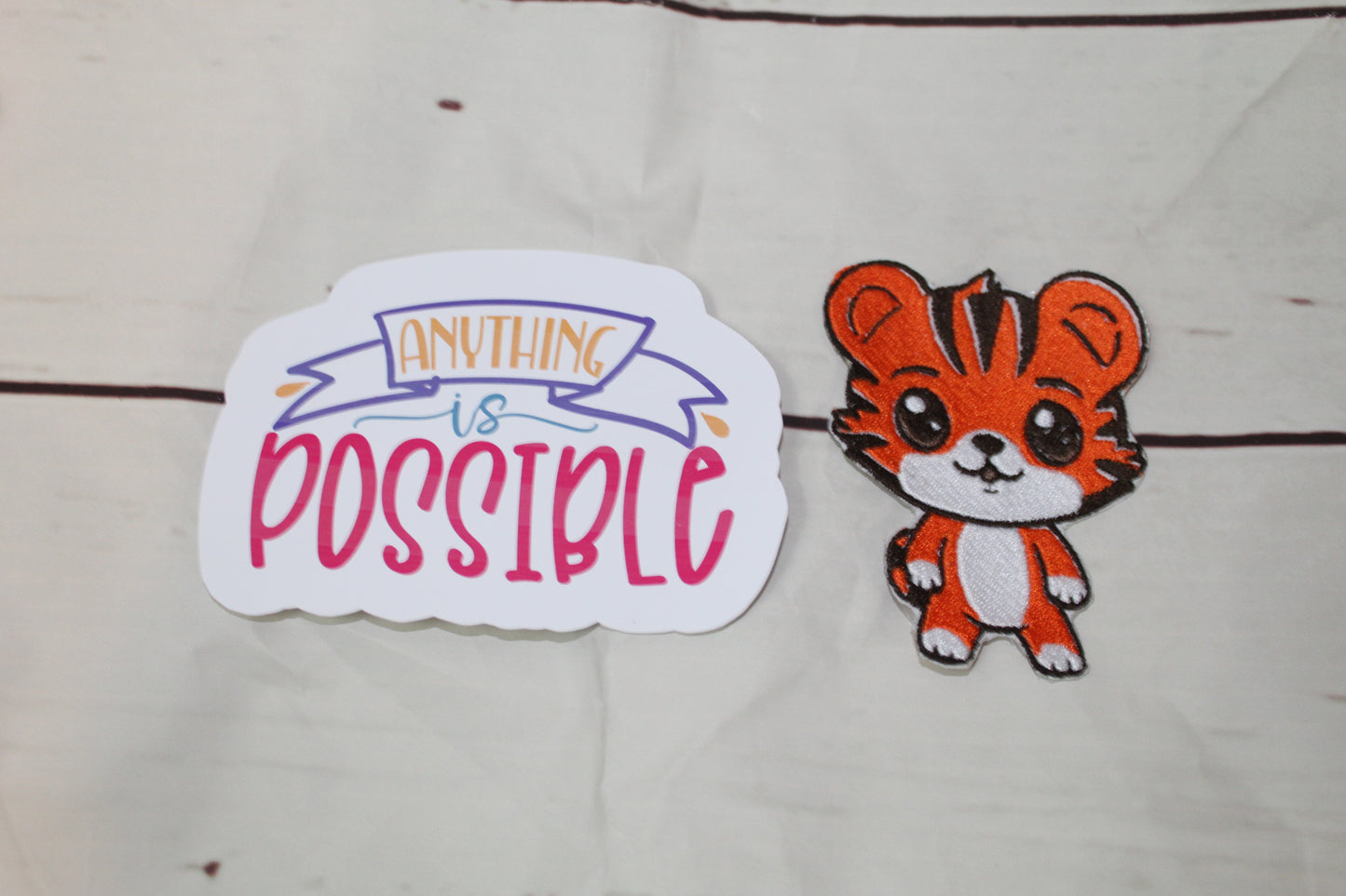 Kawaii Tiger Patch & Motivational Quote Sticker Bundle | Cute Iron-On Patches & Inspirational Stickers