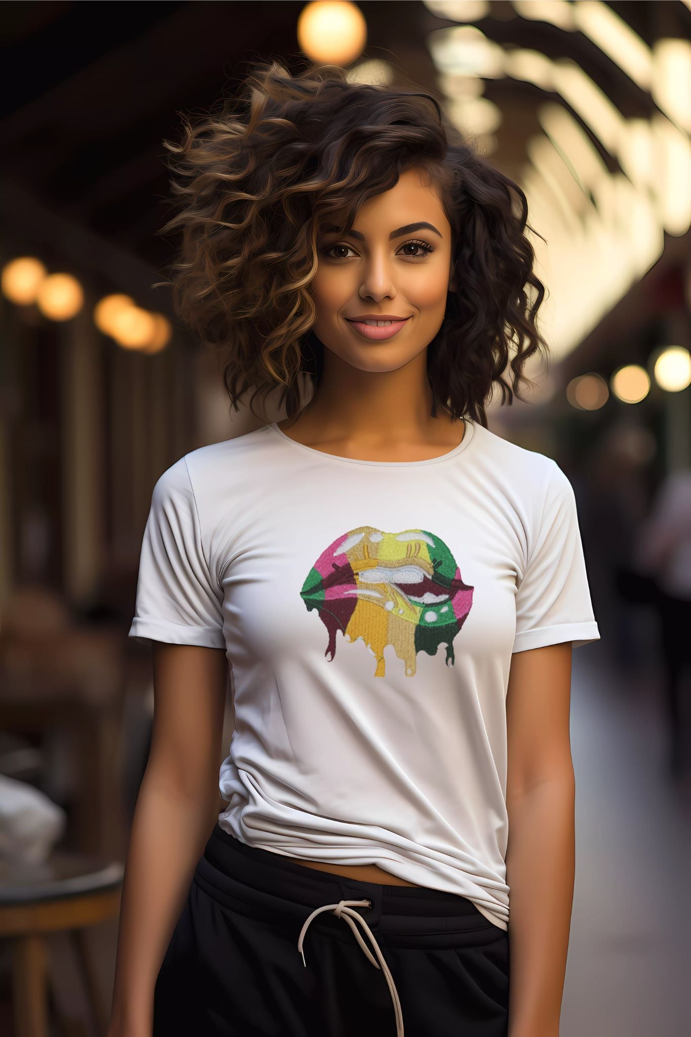 Rainbow Embroidered Lips Shirt - Trendy Unisex Tee for Bold Statements