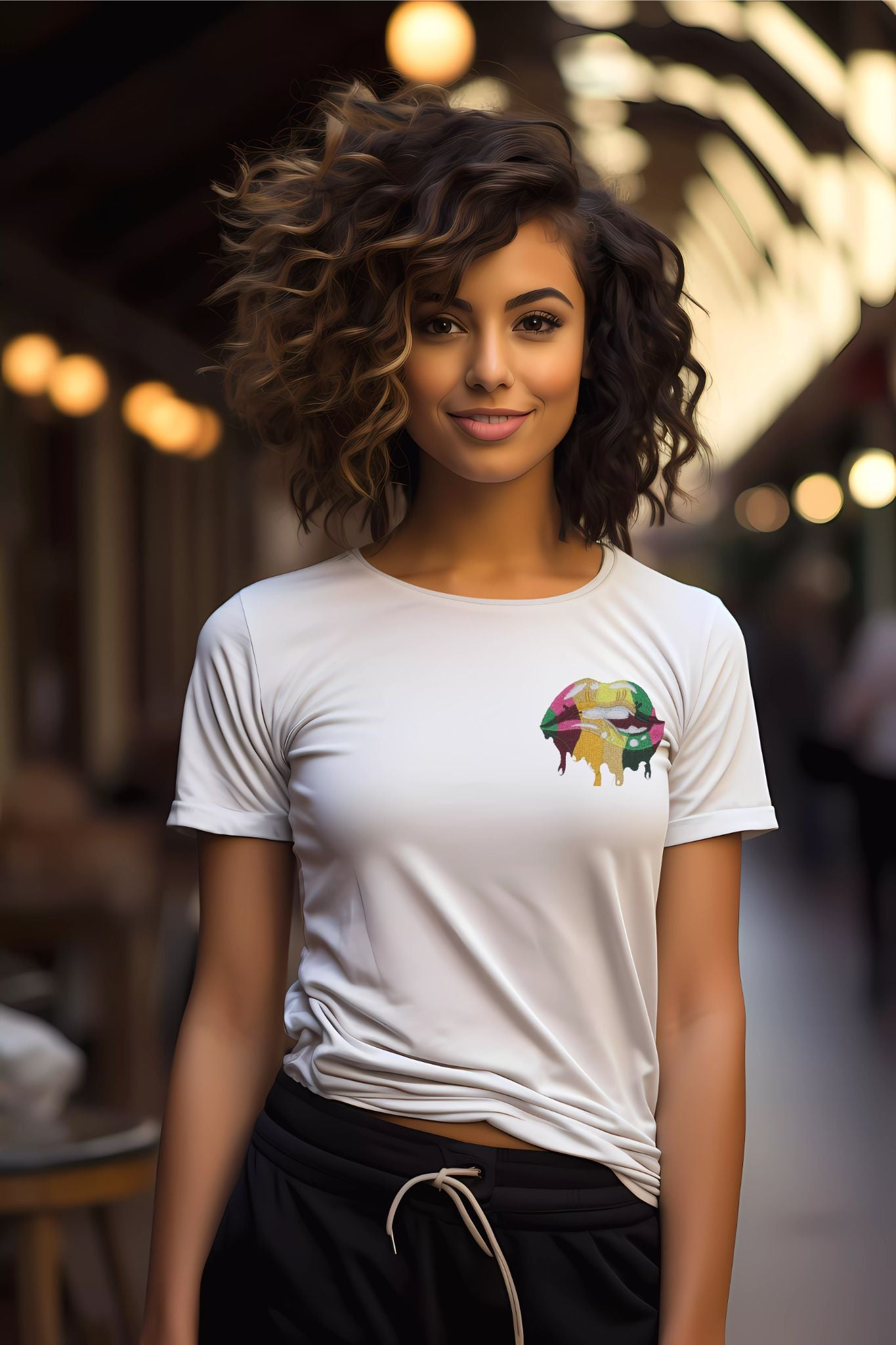 Rainbow Embroidered Lips Shirt - Trendy Unisex Tee for Bold Statements