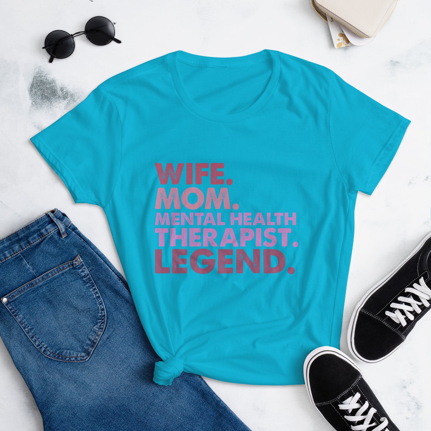 Wife Mom Mental Health Therapist Legend Graphic short sleeve t-shirt