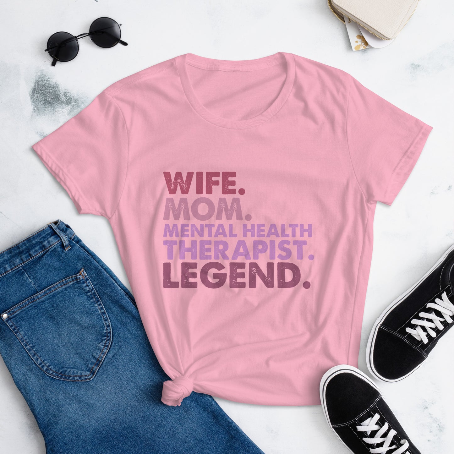 Wife Mom Mental Health Therapist Legend Graphic short sleeve t-shirt