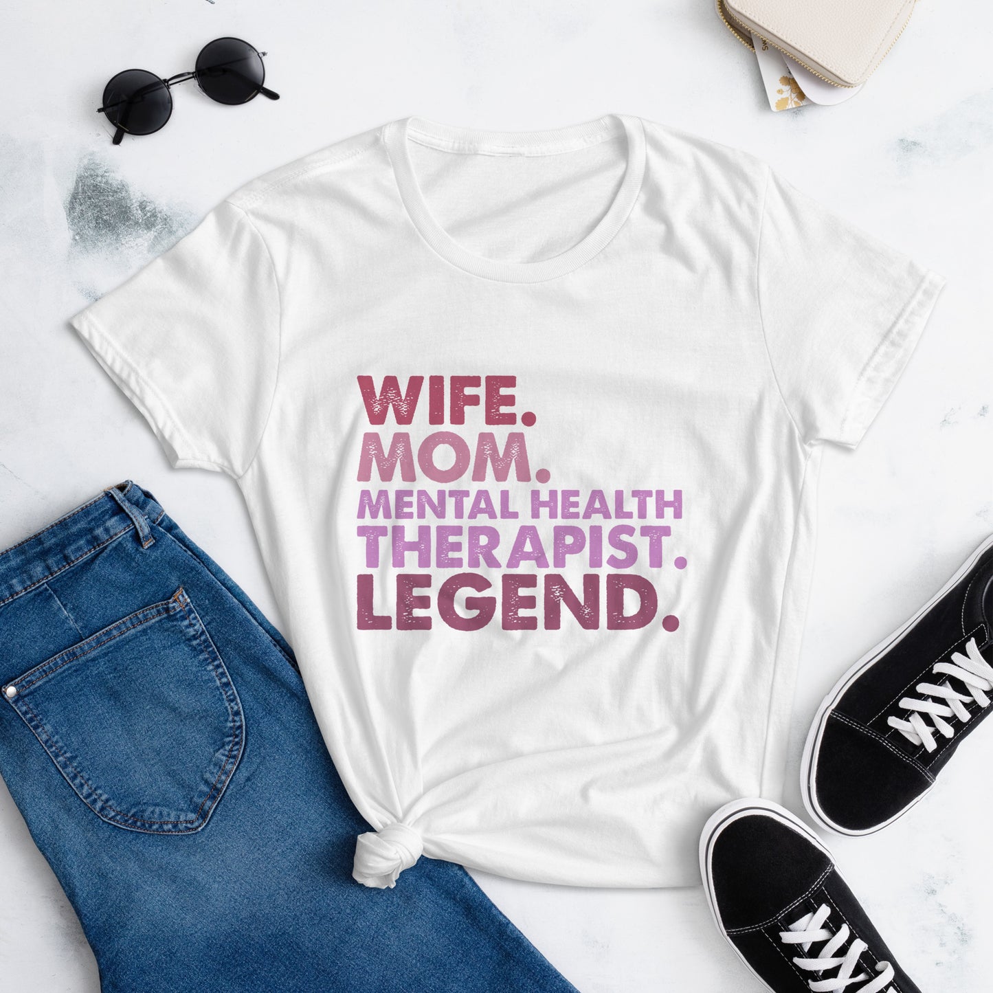 Wife Mom Mental Health Therapist Legend Graphic short sleeve t-shirt