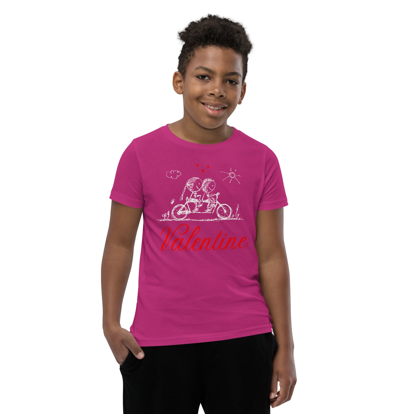 Youth valentine bike riding Short Sleeve T-Shirt