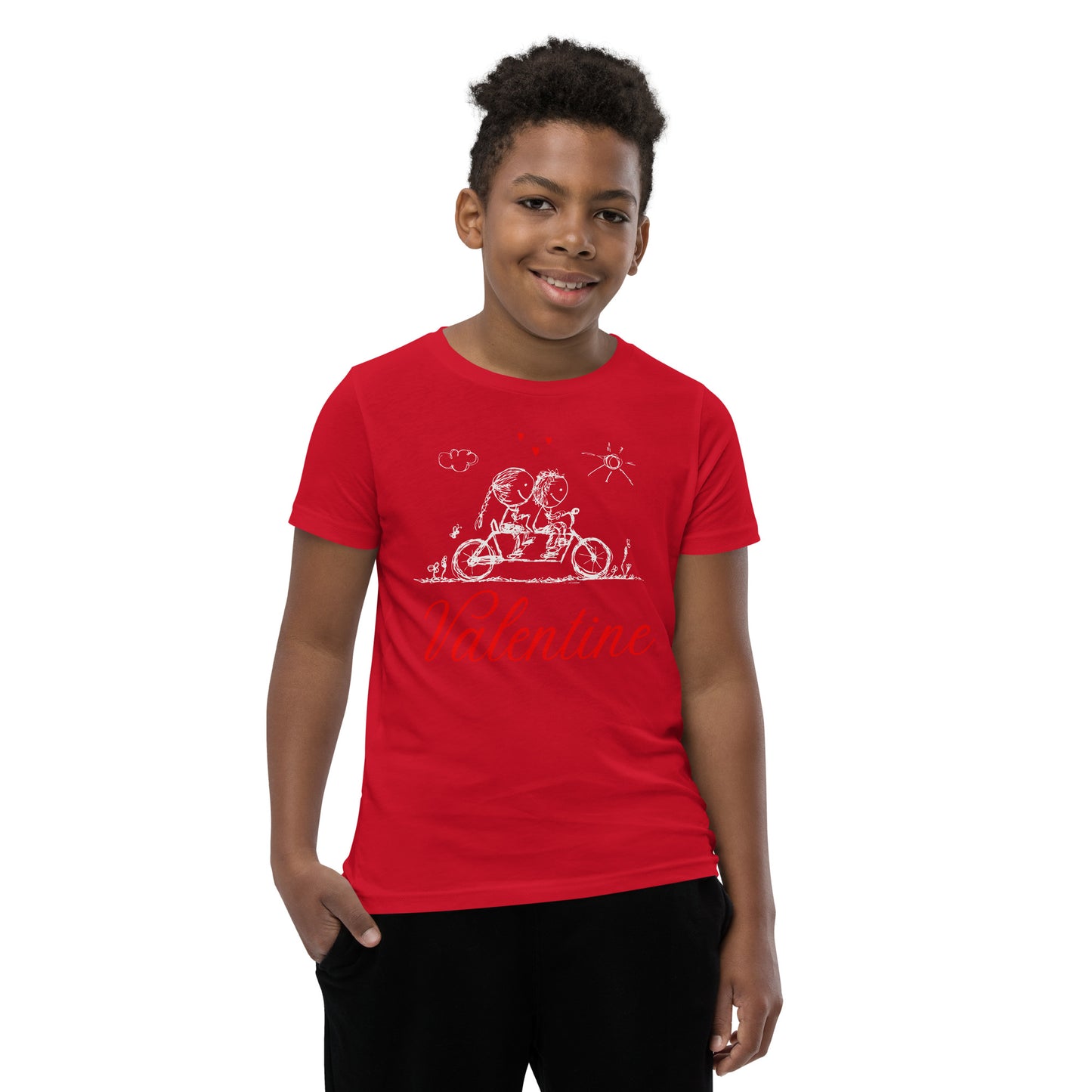 Youth valentine bike riding Short Sleeve T-Shirt