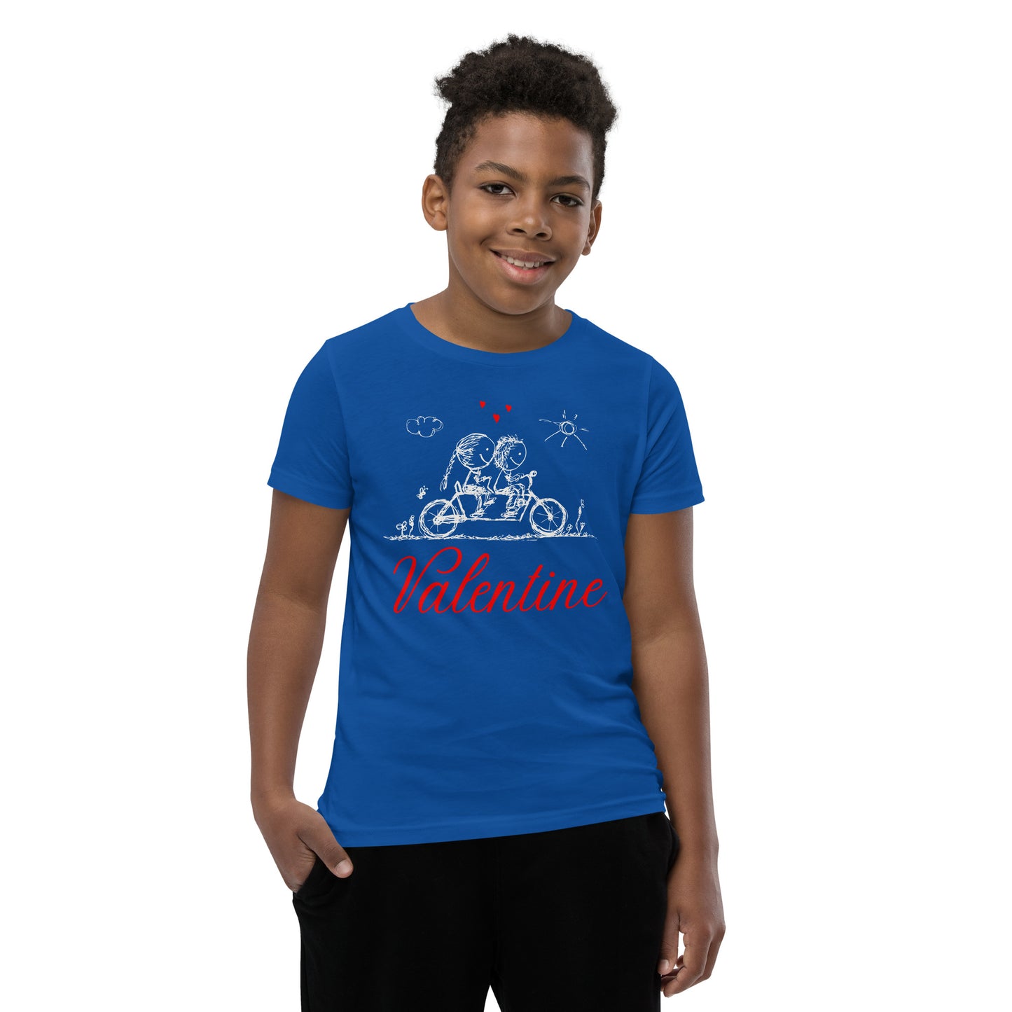 Youth valentine bike riding Short Sleeve T-Shirt